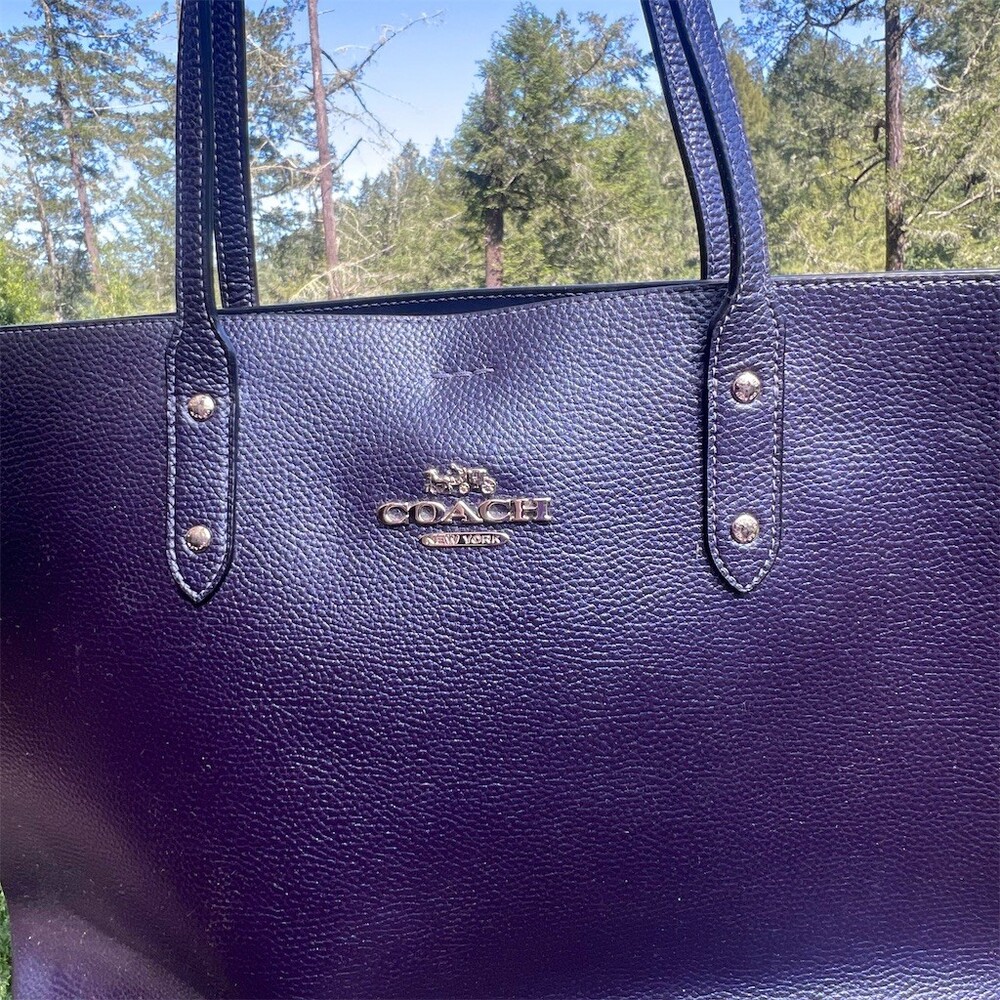 COACH Shoulder Bag Town Tote Blue Pebbled Leather Silver Hardware AUTHENTIC - Picture 6 of 12